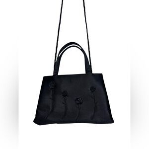 Satin Black Floral Shoulder Bag